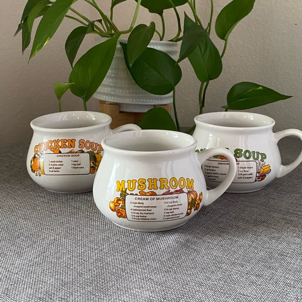 Vintage Soup Recipe Mug/Bowls. Set of 3.
